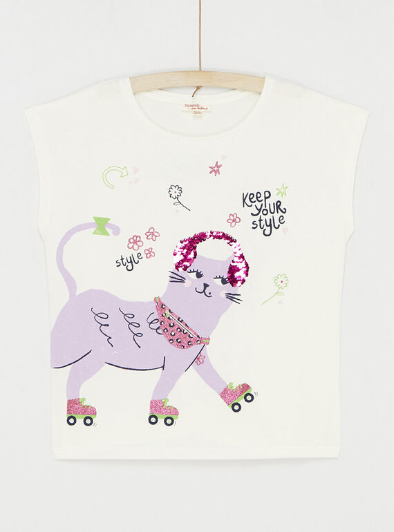T-shirt écru à animation chat pour fille SALINTI2 / 23W901H1TEE001