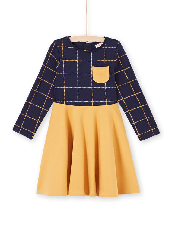 Robe manches longues bicolore bleu nuit et jaune enfant fille MAJOROB5 / 21W90123ROBC205