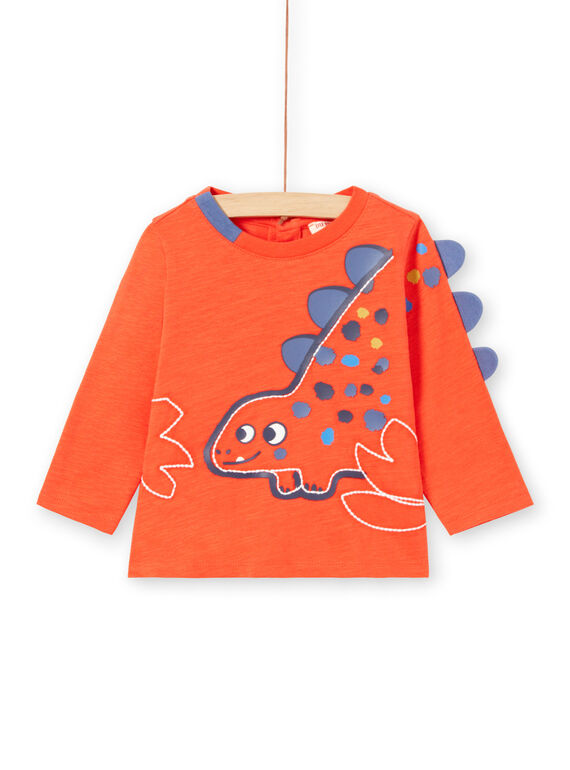 T-shirt manches longues orangé animation dinosaure bébé garçon MUPATEE2 / 21WG10H3TMLF524