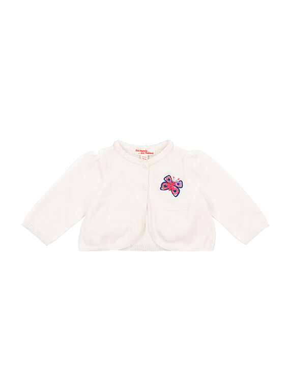 Gilet en maille blanc bébé fille FITOCAR / 19SG09L1CAR000