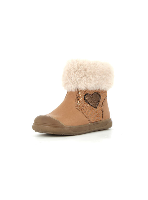 Boots cuir lisse camel avec col fourré BOPY® PIBOTTCOEUR / 22XK3792D10804