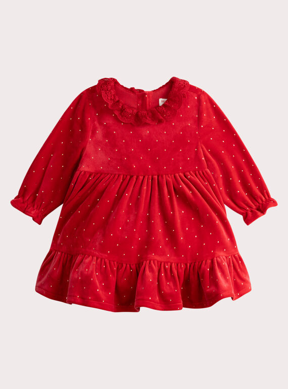 Robe rouge en velours pour bébé fille VIWAROB1 / 24WG09T1ROBF503