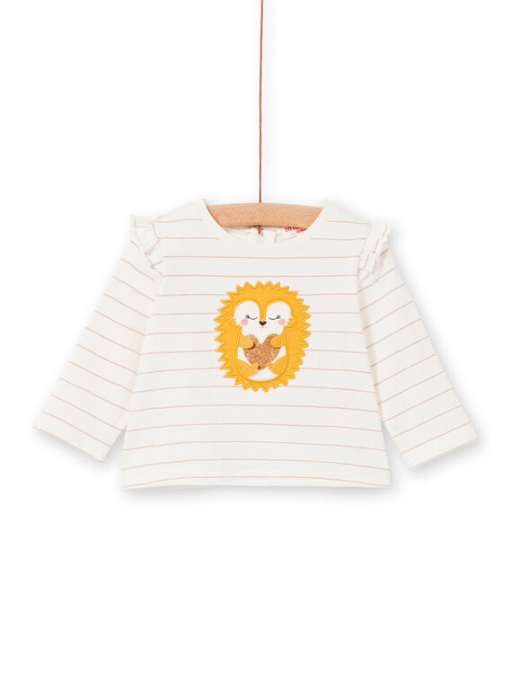 T-shirt écru à rayures motif hérisson bébé fille LIPOETEE2 / 21SG09Y1TML001