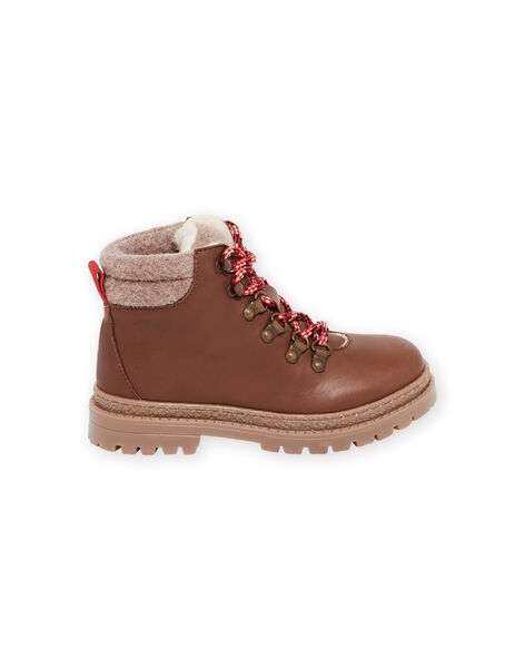 Boots cuir fourrées marrons à lacets enfant garçon MOBOOTMONT / 21XK3681D0D802