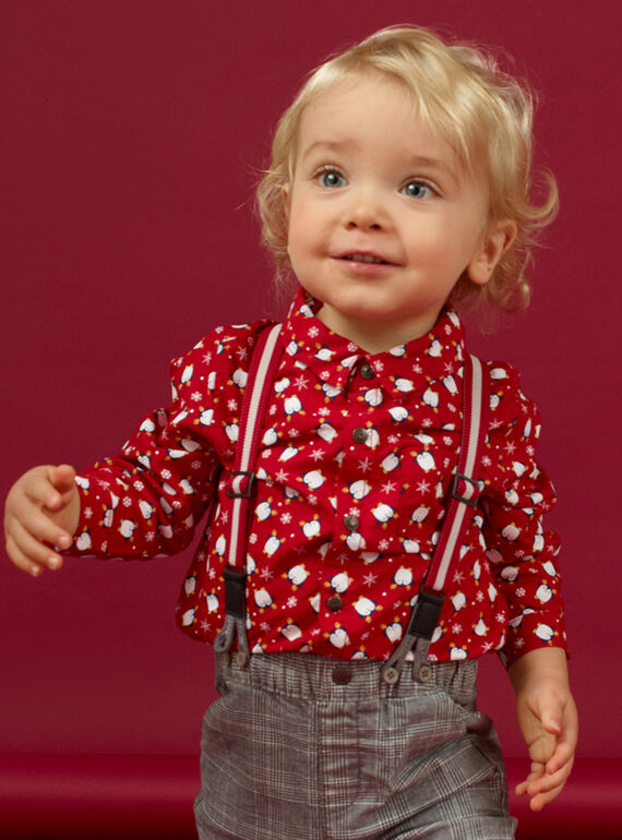 Chemise oxford rouge à imprimé pingouin, flcons et nœud papillon bébé garçon MUNOCHEM / 21WG10Q2CHM050