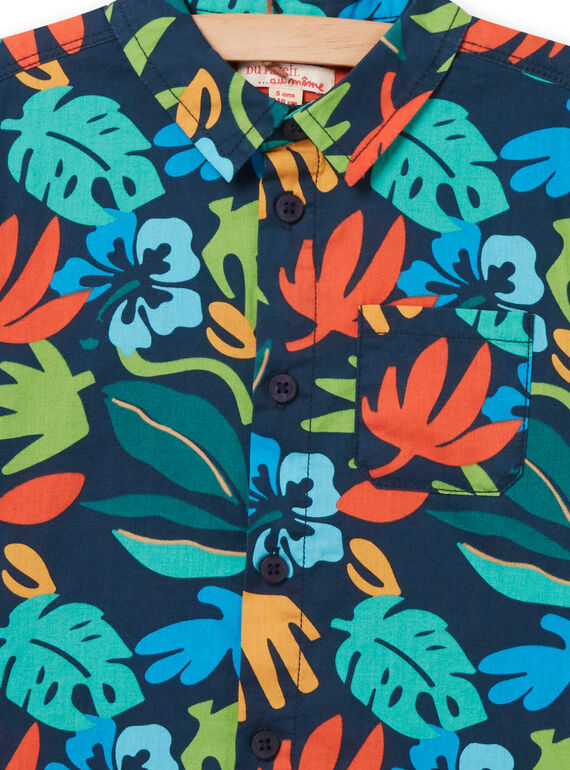 Chemise bleu nuit imprimé feuillage enfant garçon NOWASHIRT / 22S902V1CHM705