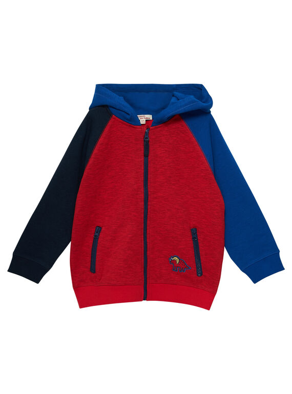 Gilet en molleton garçon colorblock avec crête de dinosaure sur la capuche JOGRAGIL / 20S902E1GILF520
