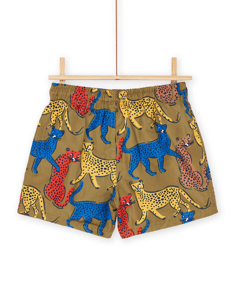 Short de bain vert militaire à imprimé léopards RYOMERBOXLEO / 23SI02R3MAIG631