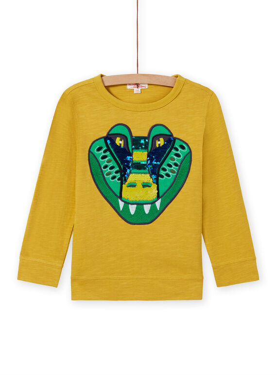 T-shirt jaune motif crocodile à sequins réversibles enfant garçon MOKATEE2 / 21W902I3TML106