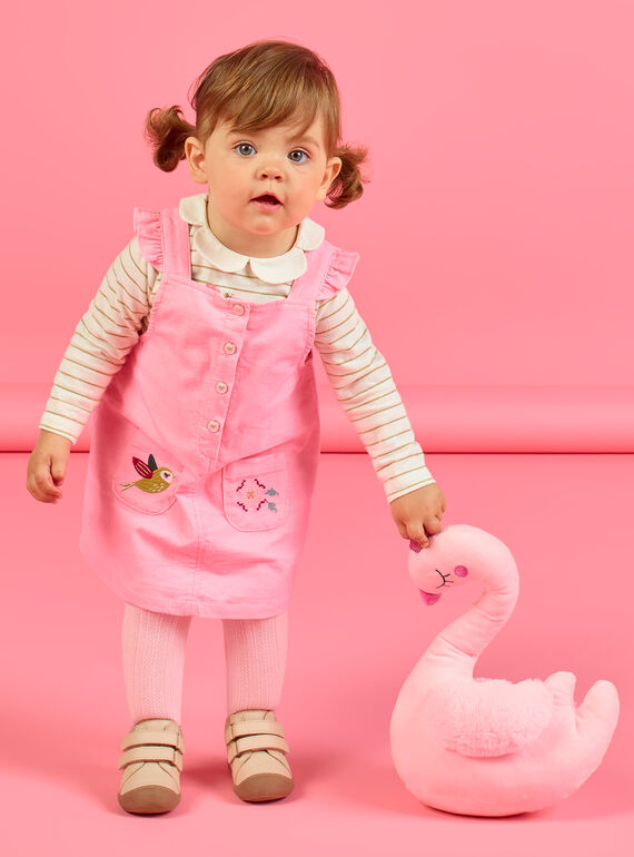 Robe-salopette en velours côtelé rose bébé fille MIKAROB2 / 21WG09I2ROBD316