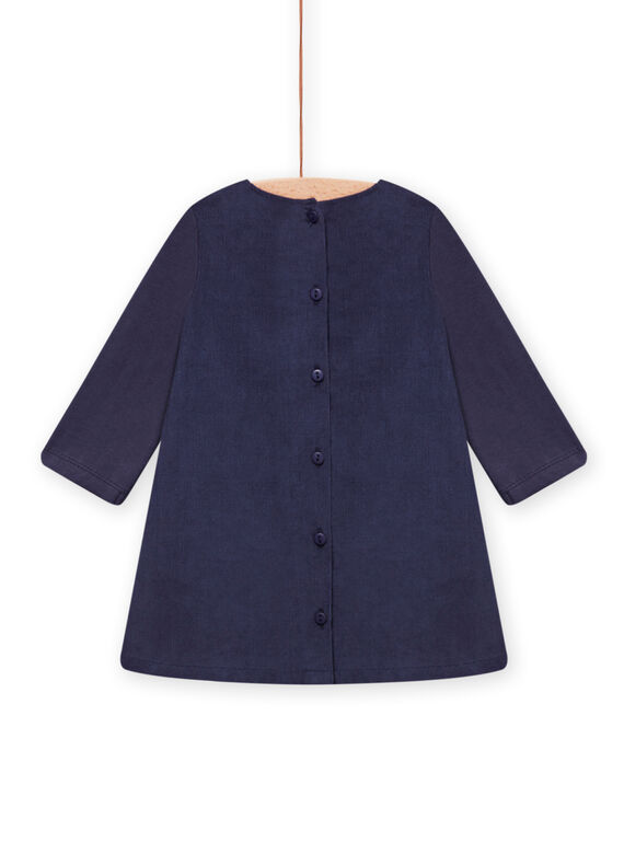 Robe bleu marine en velours à motifs savanes brodés bébé fille MIPLAROB1 / 21WG09O3ROBC202