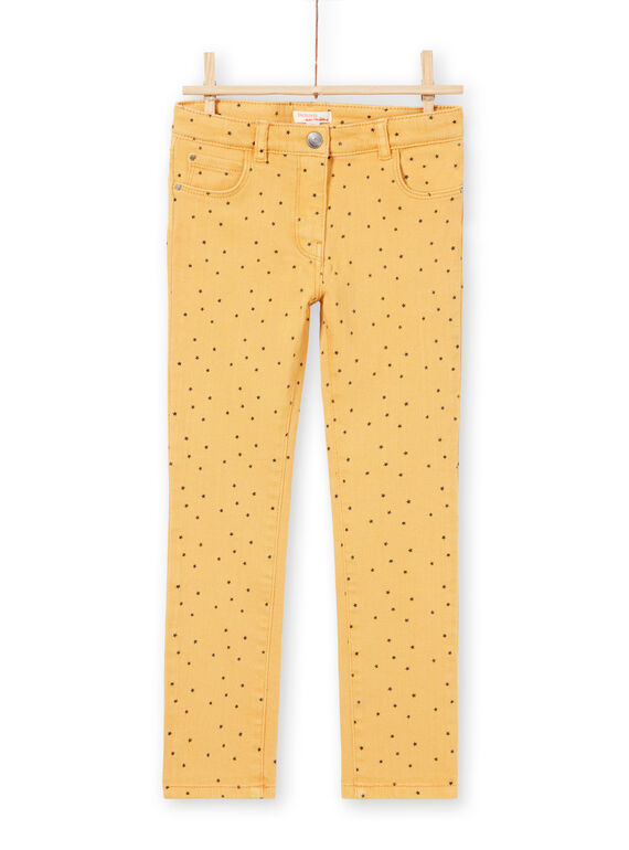 Pantalon en sergé moutarde à imprimé étoiles enfant fille MAJOPANT1 / 21W90123PANB106