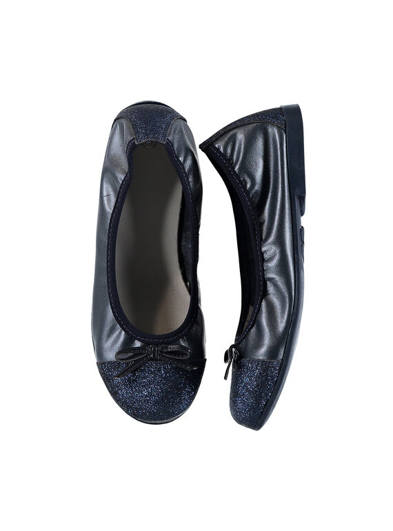 Ballerine ville élastiquée cuir irisé fille FFBALBLU / 19SK3531D41070