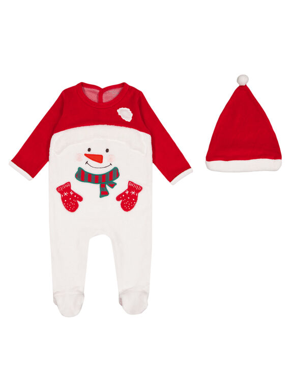 Grenouillère de Noël avec son bonnet en velours layette garçon GEGAGRENO / 19WH14T2GRE000