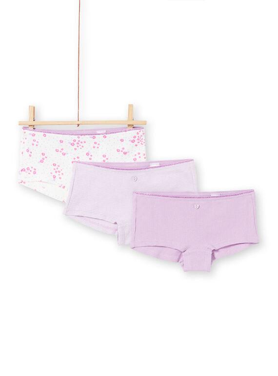 Lot de 3 shortys parme et écrus assortis enfant fille MEFAHOTRIB / 21WH11B4SHY001