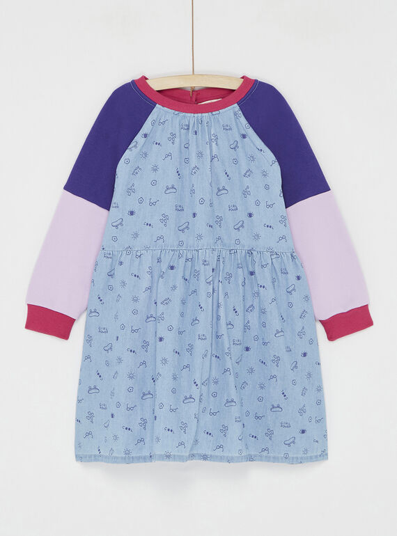 Robe bi-matière bleue en denim pour fille 