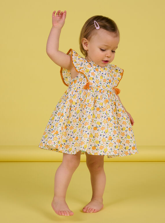 Robe blanche et jaune bébé fille NIHOROB2 / 22SG09T2ROB000