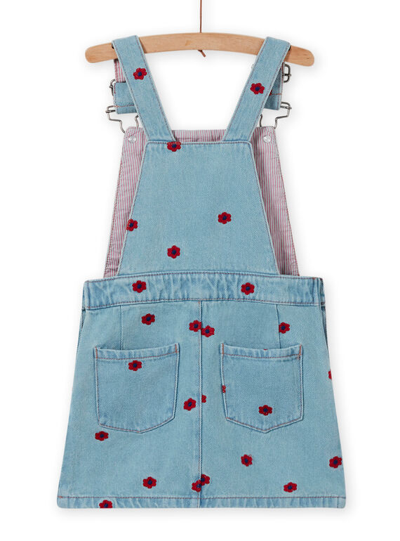 Robe salopette en jean brodée enfant fille LAHAROB1 / 21S901X2ROBP272