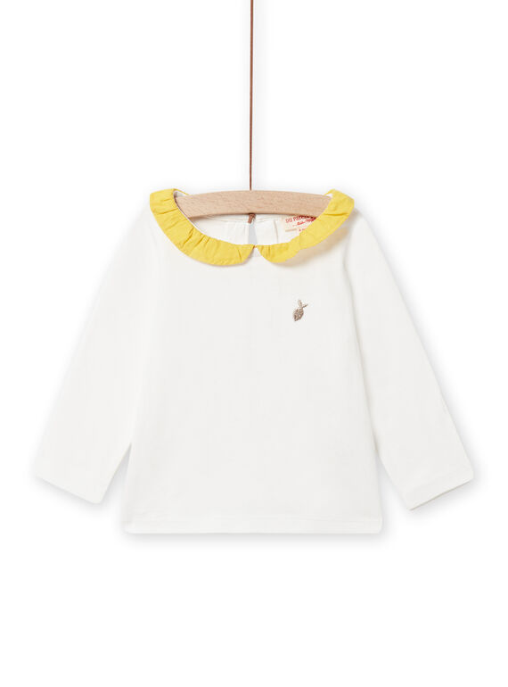 T-shirt écru à col volanté jaune mimosa bébé fille NIJOBRA1 / 22SG0974BRA001