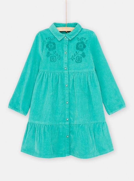 Robe chemise bleu paon en velours pour fille SADUROB2 / 23W901P1ROBC235
