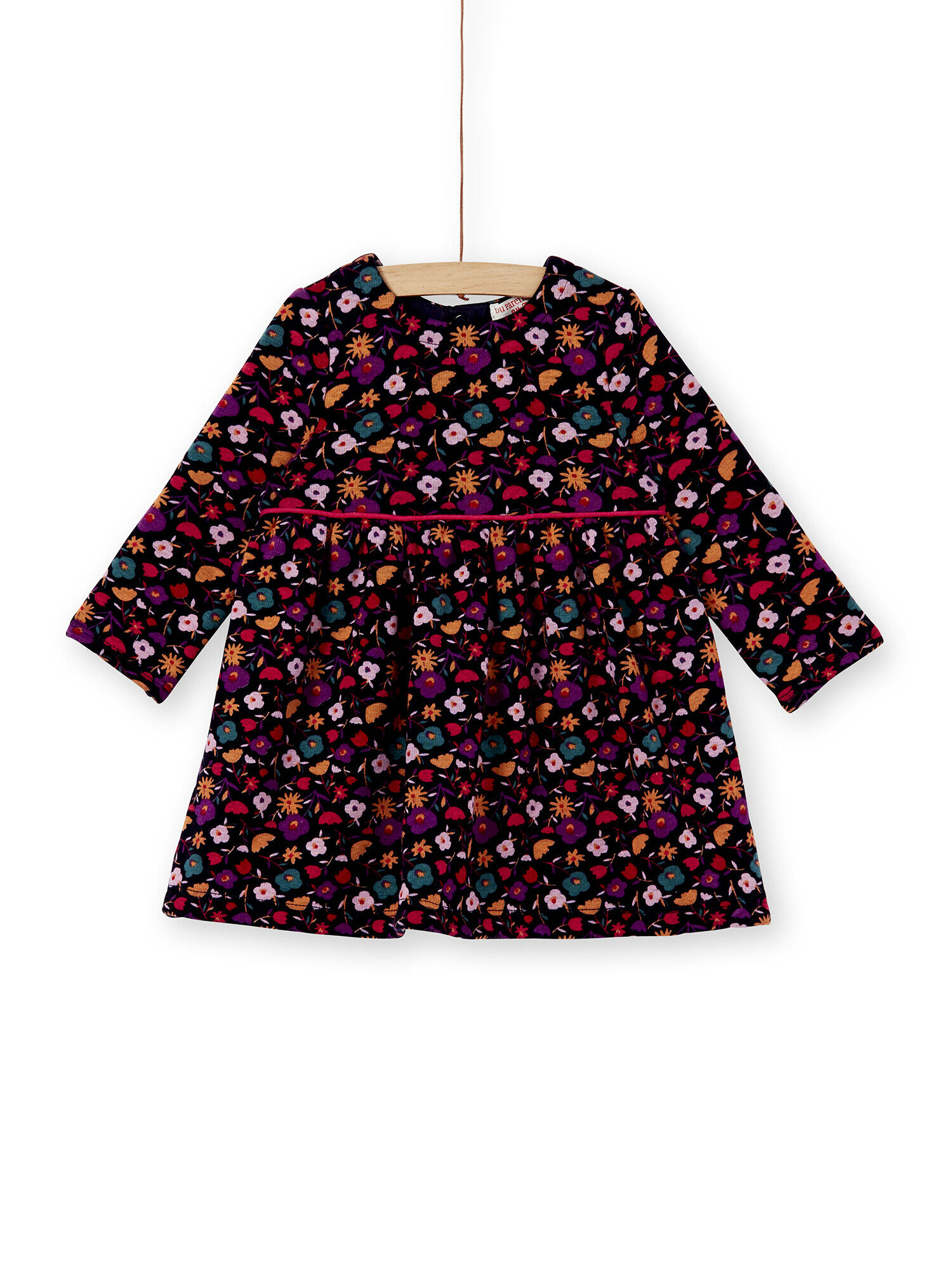 Robe bleu marine a fleurs double fausse fourrure bebe fille Bebe DPAM