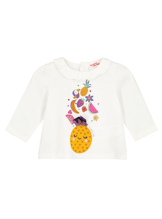 Tee shirt manches longues ecru layette fille GIVIOTEE / 19WG09R1TML001
