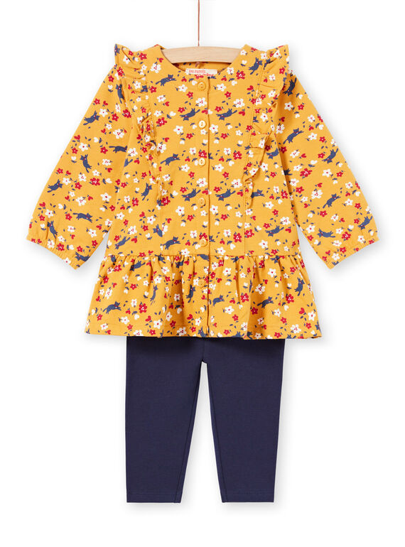 Robe jaune moutarde imprimé fleuri et legging bébé fille MIMIXENS / 21WG09J1ENSB106