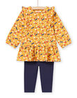 Robe jaune moutarde imprimé fleuri et legging bébé fille MIMIXENS / 21WG09J1ENSB106