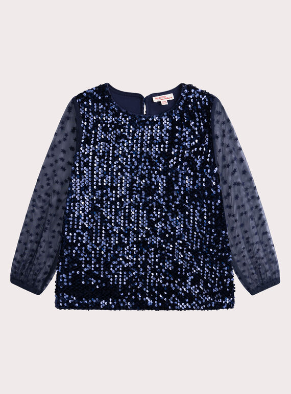 Blouse en sequins avec manches en organza pour fille VAWACHEM / 24W901T1TML070
