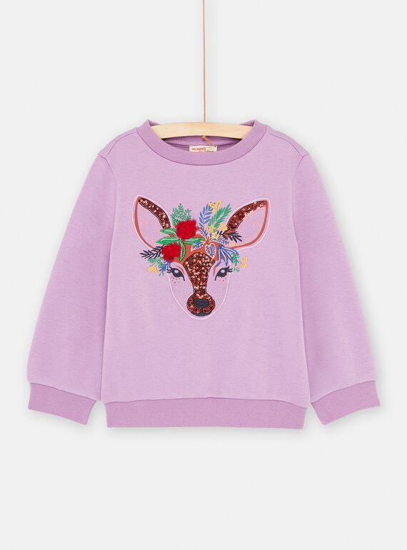 Sweat violet à animation biche pour fille SAKHOSWEA / 23W901Q1SWEH708