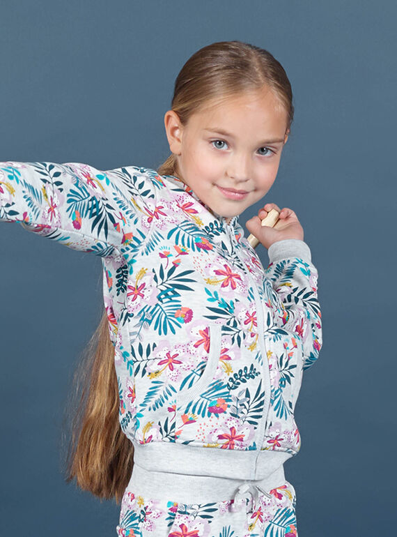 Haut de jogging à capuche et imprimé fleuri enfant fille MAJOHAUJOG1 / 21W90111JGH943