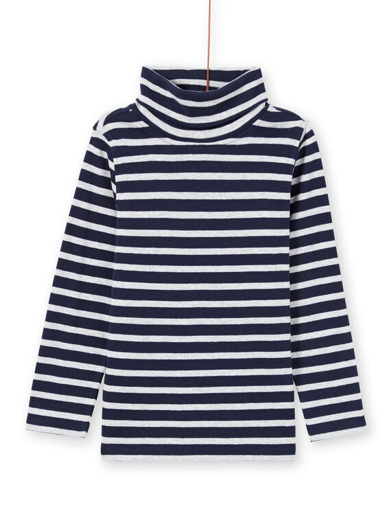 Sous-pull manches longues bleu nuit et blanc à rayures enfant garçon MOJOSOUP4 / 21W902N4SPL705