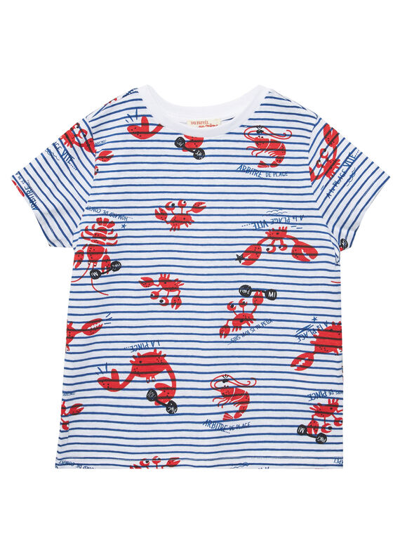 Tee shirt garçon manches courtes rayé blanc et imrpimé homard et crabe JOCEATI5 / 20S902N5TMC000