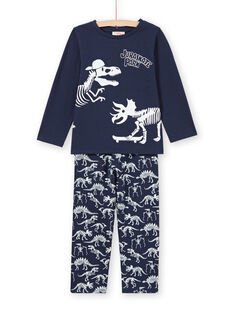 Pyjama phosphorescent bleu nuit à motifs dinosaures enfant garçon MEGOPYJGLOW / 21WH1236PYJ705