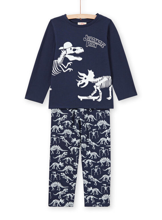 Pyjama phosphorescent bleu nuit à motifs dinosaures enfant garçon MEGOPYJGLOW / 21WH1236PYJ705
