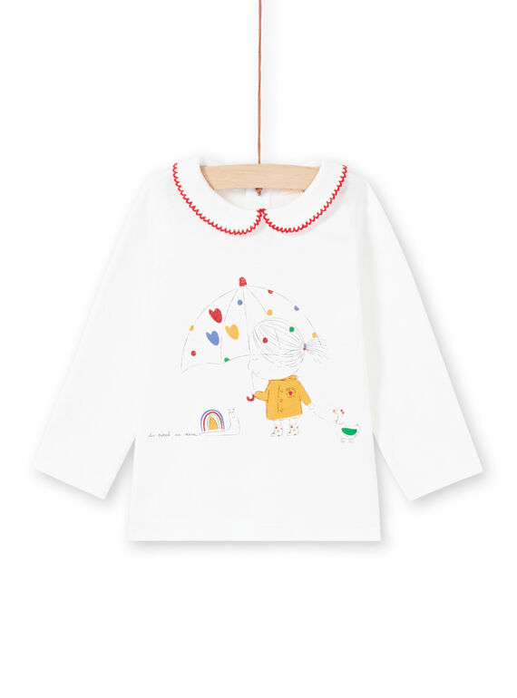T-shirt écru Col Claudine brodé motifs fantaisie bébé fille MIMIXBRA / 21WG09J1BRA001