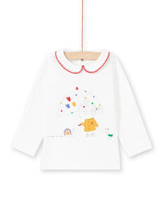T-shirt écru Col Claudine brodé motifs fantaisie bébé fille MIMIXBRA / 21WG09J1BRA001