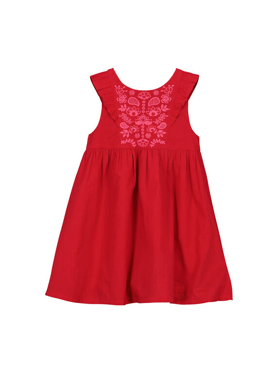 Robe en coton rouge fille FACAROB3 / 19S901D3ROB050