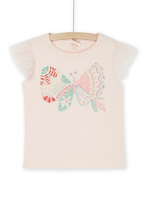T-shirt rose tendre à motif papillon brodé RABUTI / 23S90141TMC307