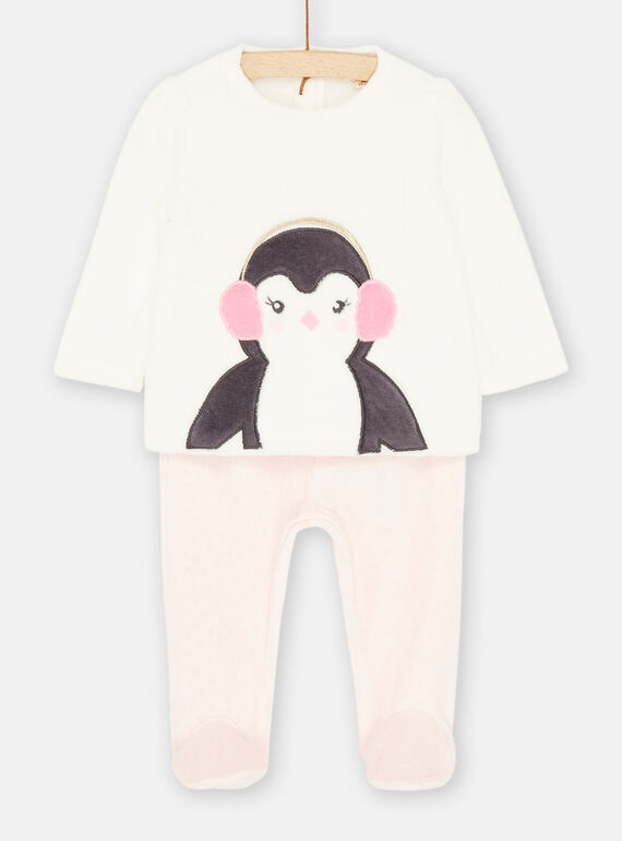Ensemble pull et pantalon écru et rose pâle SEFIPYJPIN / 23WH1351PYJ001