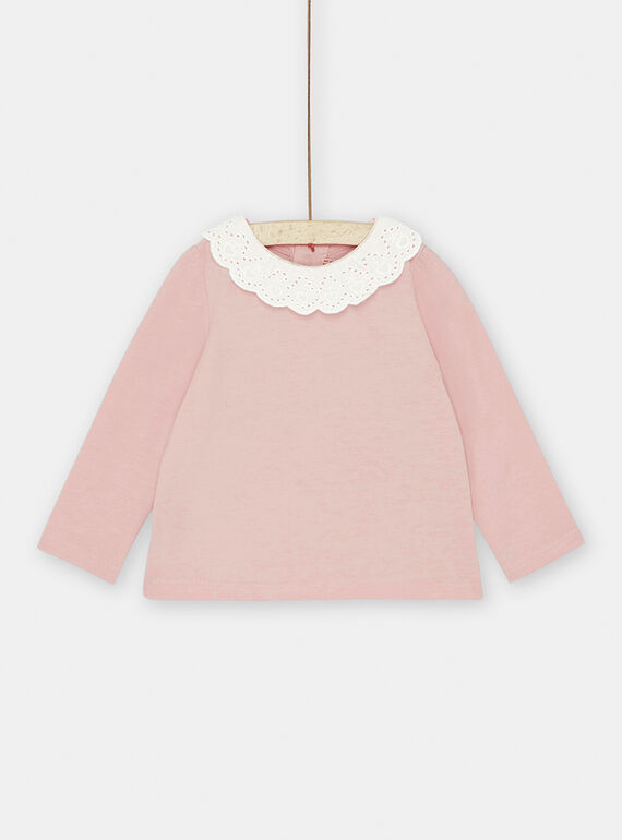 Brassière rose dragée à col écru bébé fille SIJOBRA2 / 23WG09B2BRAD310