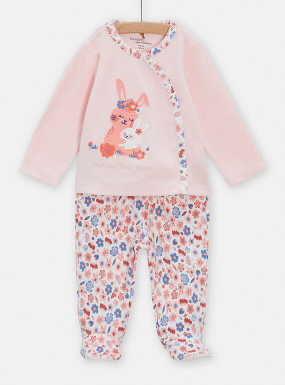 Pyjama rose en velours fantaisie pour bébé fille TEFIPYJMAM / 24SH1342PYJ313
