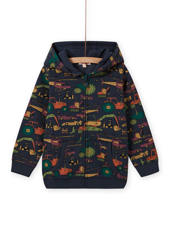 Gilet à capuche bleu marine imprimé fantaisie enfant garçon MOCOGIL / 21W902L1GILC202
