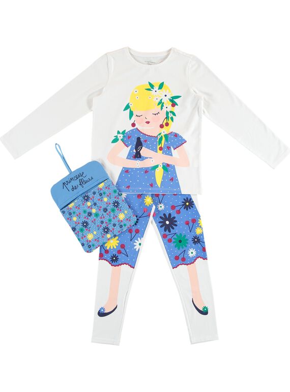 Pyjama déguisement écru enfant fille avec son range-pyjama JEFAPYJBON / 20SH11L1PYG000