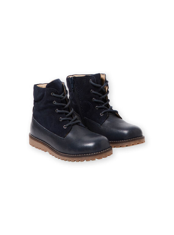 Boots bi-matière cuir marine enfant garçon  GGBOOTCHARL / 19WK36X6D0D070
