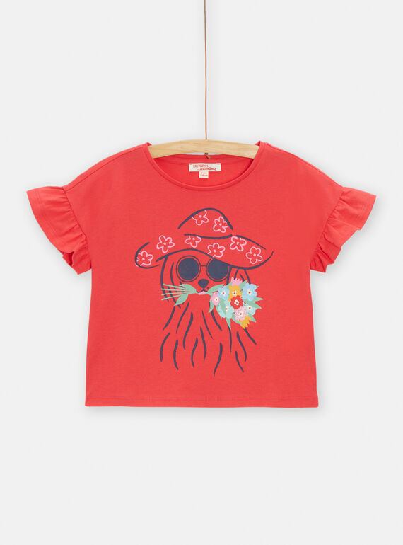 T-shirt animation chien avec fleurs pour fille TACLUTI4 / 24S901O1TMCF506