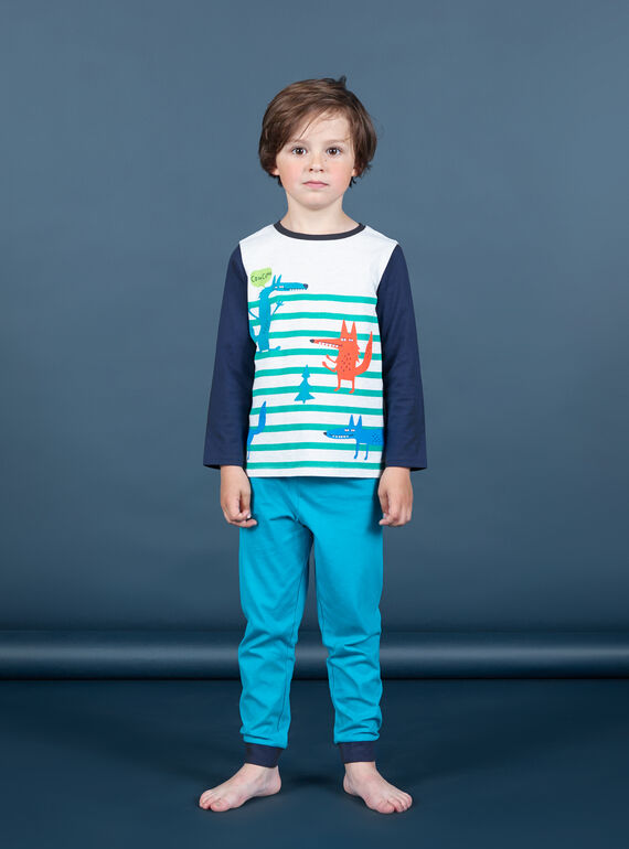 Ensemble pyjama T-shirt et pantalon bleu et blanc enfant garçon MEGOPYJLOU / 21WH1233PYJJ920