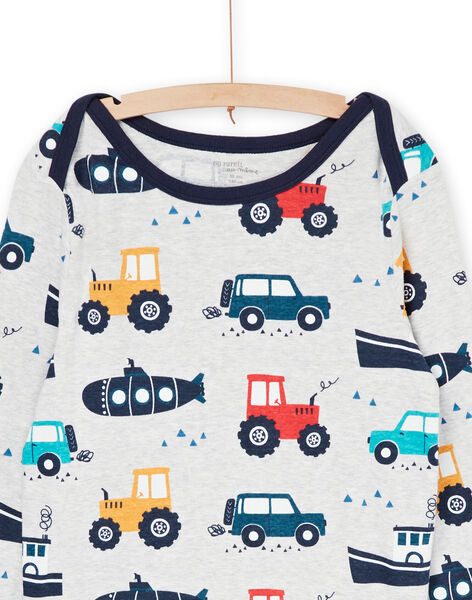 Pyjama gris chiné à imprimé tracteurs, voitures, bateaux et sous-marin REGOPYJAUTO / 23SH1253PYJJ922