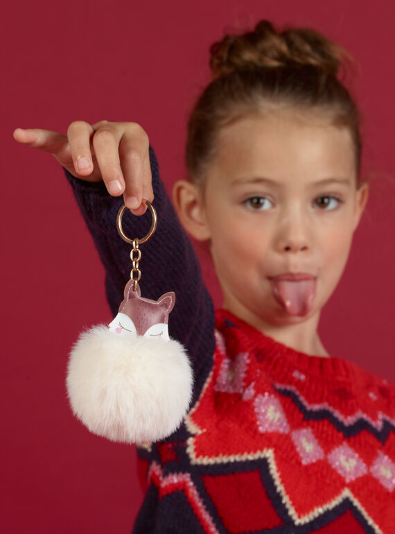 Porte-clés écru et marron renard à pompon enfant fille MYACLACLES2 / 21WI01G4D5M420