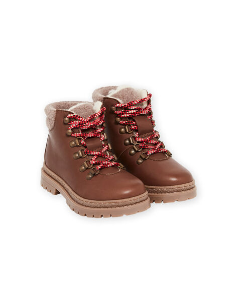 Boots cuir fourrées marrons à lacets enfant garçon MOBOOTMONT / 21XK3681D0D802